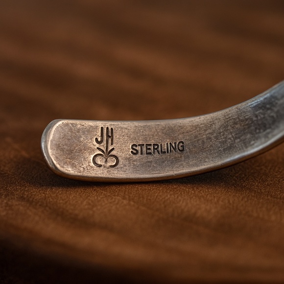 Vintage Navajo Sterling Silver Turquoise Inlay Cuff Bracelet Signed JH - Picture 7 of 7